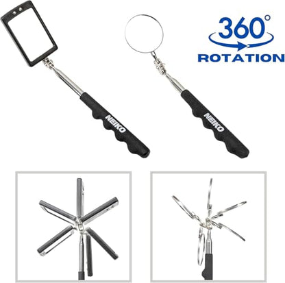 NEIKO 20736A (6) Piece Set, Magnetic Tool & Telescoping Mirror Set, Adjustable Telescoping Magnetic Pickup Tool, Flashlight 15lb Retriever Tool, 360 Swivel, Magnet Mirror, Magnetic Tools for Mechanic - size: 6 Piece Set, style: Pick Up Tool