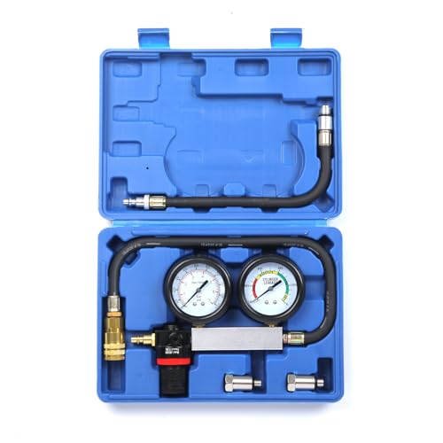 TU-21Cylinder Leak Down Tester Kit, Automotive Engine Compression Leakage Test Kit for Cars Trucks Motorcycles (Blue) - color: blue