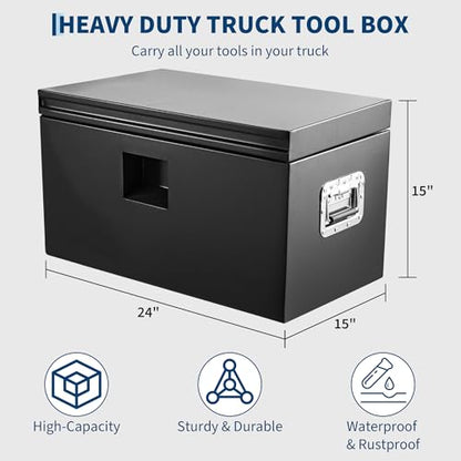 Industrial Steel Truck Tool Box w/Gas-Shock Lid, Pry-Resistant Security & Weatherproofing Toolbox Organizer Chest Fits Pickup, Truck Bed, RV, Trailer - color: Black, size: 15X15X24 inch