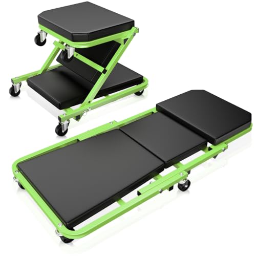 Auto Dynasty 36" Z-Creeper Seat, 2-in-1 Foldable Garage Creeper Shop Seat, 330 LBS Capacity Automotive Mechanic Repair Under Car Rolling Creeper Seat, Green - color: Green, size: 36 Inch