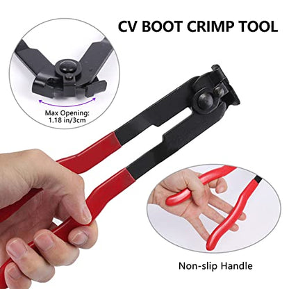 22Pcs CV Boot Clamp Pliers Set Cv Axle Removal Tool Cv Joint Ear Clamp Banding Tool Automotive Hose Axle Plier (2Pcs Clamp Pliers + 10 Pairs Adjustable CV Boot Clamps) - color: Red
