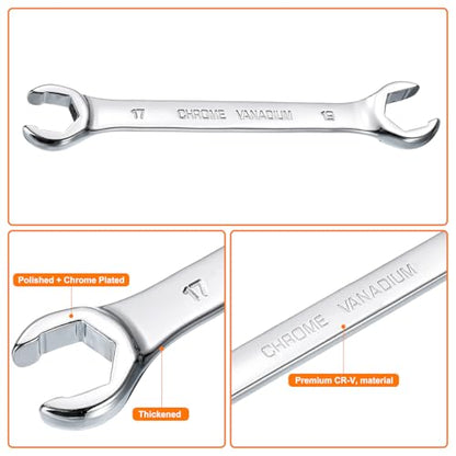 HARFINGTON Flare Nut Metric Wrench 17mm x 19mm CR-V Mirror Polished Chrome Plating Metric Wrench for DIY Hand-making Automotive Repairs and Household Maintenance - size: 17mm x 19mm