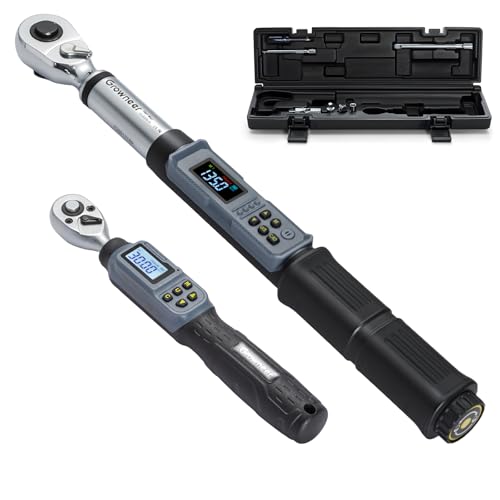 GROWNEER Digital Torque Wrench Set, 1/4" Drive 1.1-22.1 Ft-lbs/1.5-30Nm & 1/2'' Drive 7.38-147.5 Ft-lbs/10-200Nm Electronic Torque Wrench Combo with Buzzer & LED Indicator for Motor Car Repair - color: Black, size: 1/4" Drive1.5-30Nm & 1/2'' Drive 10-200