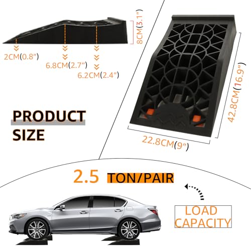 2 Pack Car Ramps for Jack Support and Lift Vehicle Maintenance, Low Profile Portable Car Service Ramps with Anti-Slip Pads for Garage for Maintenance or Oil Changes 17.2'' x 9.4'' x 3.1''