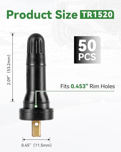 50 Pcs TR1520 Snap-in Tire Valve Stems, TPMS Compatible Rubber Tubeless Valve Stems Fit 0.453" (11.5mm) Rim Holes for TPMS Equipped Cars, SUVs, Light Trucks - size: TPMS