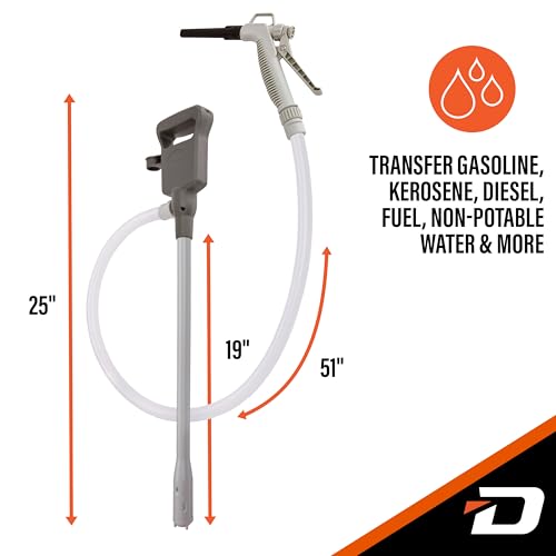 DEWAY Automatic Fuel Transfer Pump with Nozzle for Quick Flow Control & Stop, Powerful A Battery Powered with USB-C, 51 Inch Extra Long Hose Fits All Size Cans, Portable Pump Transfers - 3.8 Gal/Min - style: Hand-Trigger Nozzle