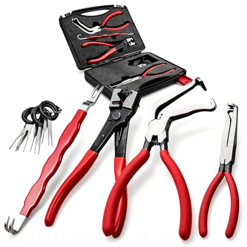 Automotive Electrical Disconnect Pliers Set, Electrical Connector Separator Removal Tool Kit, Wire Terminal Pin Release Tool & Hose Clamp Pliers for Cars Trucks SUVs with Storage Box (Set of 5)