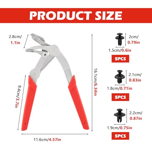 Car Clip Pliers, Panel Clip Removal Tool, Auto Fastener Remover with 15 Trim Rivets for Automotive Plastic Rivets, Push Pin & Door Trim, Damage-Free Disassembly Tool