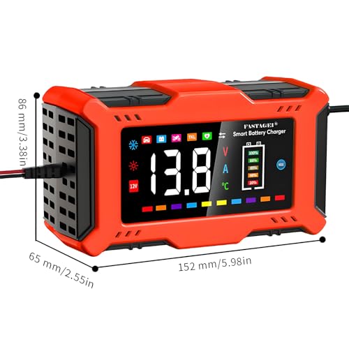 LiFePO4/Lead Acid Battery Charger Smart Battery Trickle Charger 12V 6A Automotive Battery Maintainer Desulfator Temp Compensation for Car Truck Motorcycle Lawn Mower Marine RV