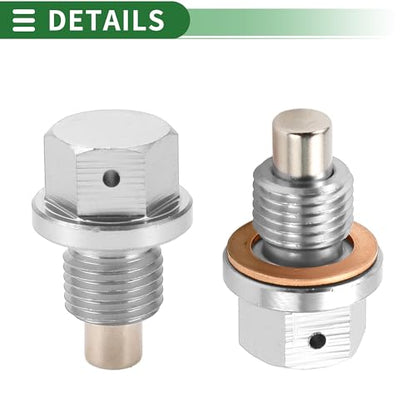 Motoforti Universal Oil Pan Screw Oil Drain Plug Sump Drain Nut Bolt, M12x1.75, Aluminium Alloy, Silver Tone, 1 Set - size: M12x1.75
