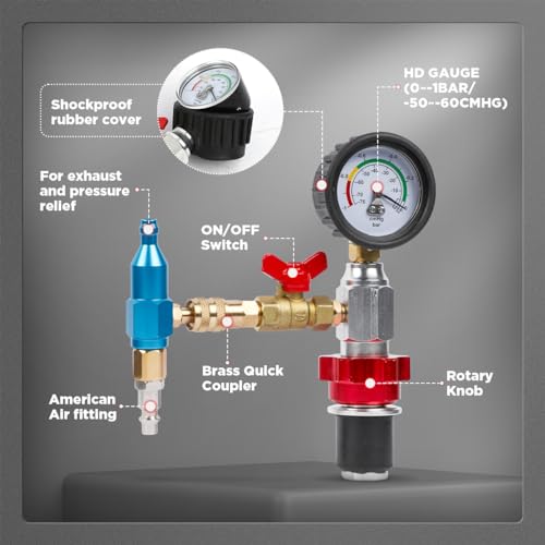 CMTOOL Coolant Vacuum Refill Kit, Universal Vacuum Coolant Fill Kit, Car Cooling System Filler Tool Set with 41.3 Inch Fill Hose, Pressure Gauge, 2 Quick Connect Adapters