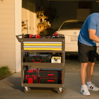 5-Tier Heavy Duty Tool Cart, 400 lbs Capacity Steel Rolling Cart with 2 Lockable Drawers and Pegboard for Garage Workshop Mechanic - size: 5-LAYER (TWO DRAWERS)
