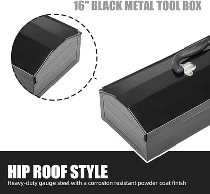Portable Tool Box, Metal Tool Box, 4 Non-Slip Foot Pads, Ideal for Trailer, Mechanic, DIY-ers, Car Toolbox, Workshops, Garages, Repair Shops,Black - size: 1P-Black