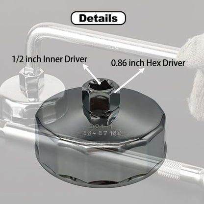 86-87mm Oil Filter Wrench, 16 Flute Wrench & 1/2Inch Square Oil Filter Cap Wrench Removal Tool Socket - size: 87mm 16 Flute
