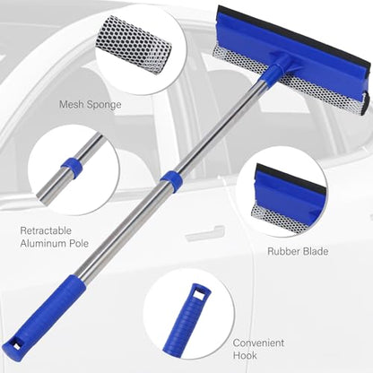 Conliwell Car Windshield Squeegee wtih 15-23inch Handle, Car Window Cleaning Tool Extendable Handle Inside Glass Wiper Kit, Supplies Suitable for Trucks, SUVs, RVs Window, Blue