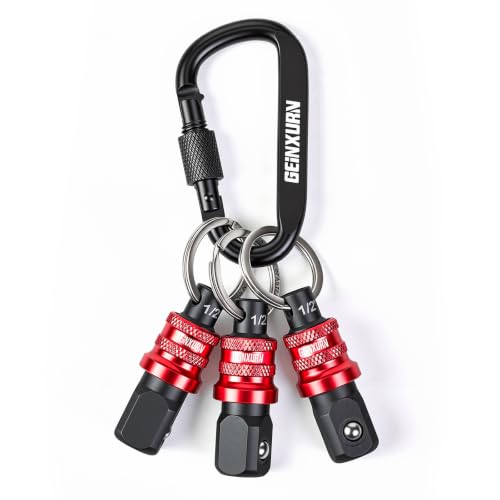 Geinxurn 3Pcs Socket Holder Keychain, 1/2” Drive Quick Release & Quick Change Socket Set Organizer for Socket Adapter Square Drive for Lineman, Electricians, Construction Crews Outdoor Work - style: B01K003-0102
