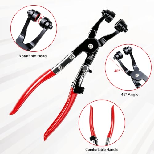 2Pcs Hose Clamp Pliers, Hose Clamp Tool Includes 45° Angle Flat Belt Hose Clamp Plier and Flat Band Hose Clamp Plier, Spring Clamp Pliers for Automotive Fuel Oil Heater Water Hose