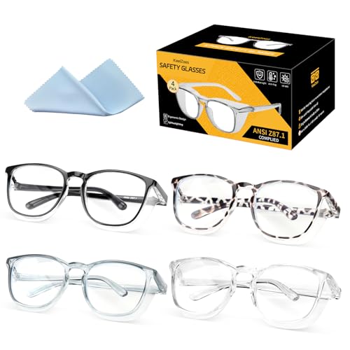 KeeiZoes Safety Glasses Anti Fog Goggles For Women, Nurses Protective Eyewear Blue Light & UV Blocking Eye Protection Glasses - color: Black + Black Leopard + Blue + Clear