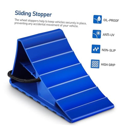 2PCS Skid Tire Cars Wheel Stopper Set- Non-Slip Ramp Access Ramps, Saver Brake Stoppers Ridged Wedgeswith Caravan Chock Block for Cars Caravan Horsebox Motorhome