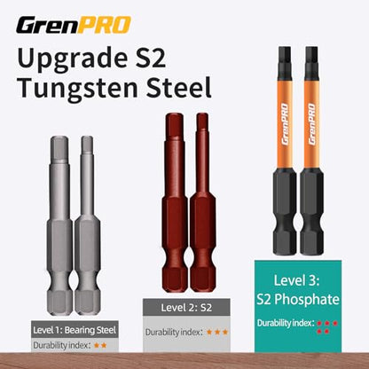 GRENPRO Allen Wrench Drill Bit Set 10pcs Metric, Impact Hex Head Screwdriver Bits Sets, 1/4” Hex-Shank S2 Steel, CNC Machined Tips With Magnetism, 2” Long Magnetic Driver Bit With Storage Box - size: 2" 10pcs(Metric)