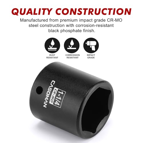 CASOMAN 1/2" Drive x 1-1/4" Impact Socket, 6-Point, SAE, CR-MO - size: 1-1/4 in. (Shallow), style: 6-Point Socket