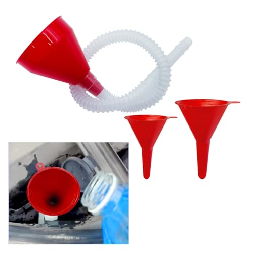 3 PCS Automotive Oil Funnels Set, Wide Mouth Fuel Funnel with Removable Flexible Long Hose, Plastic Right Angle Funnels for Water, Fuel, Oil Change Transmission