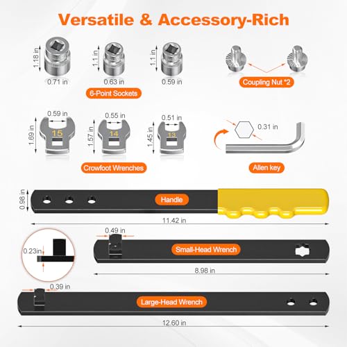 11PCS Universal Serpentine Belt Tool Kit, 3 Sockets (15,16,18mm) & 3 Die Wrench (13,14,15mm), Tensioner Wrench & Belt Removal Tool for Auto Repair, Maintenance & Pulley Release