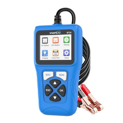Veepeak 12V 24V Car Battery Tester, 100-2000 CCA Auto Load Analyzer | Cranking & Alternator Test, Fast Diagnostics for 12V 24V Lead-Acid Batteries, Suitable for Cars Trucks Boats Motorcycles