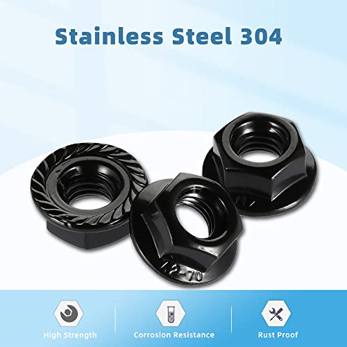 M8 Serrated Flange Nuts Flanged Locknuts, Stainless Steel 18-8 (304), Black Oxide, 50 PCS - color: Black, size: M8