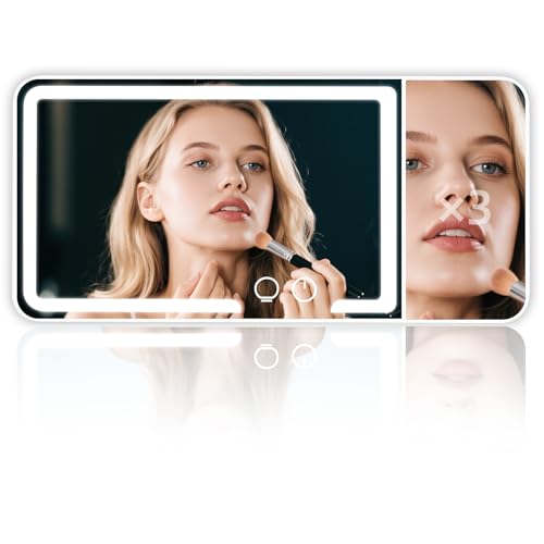 LED Car sun visor vanity mirror, equipped with 3x magnifying glass and three-color adjustable brightness soft light makeup LED mirror, rechargeable, suitable for all models(Black) - color: Black