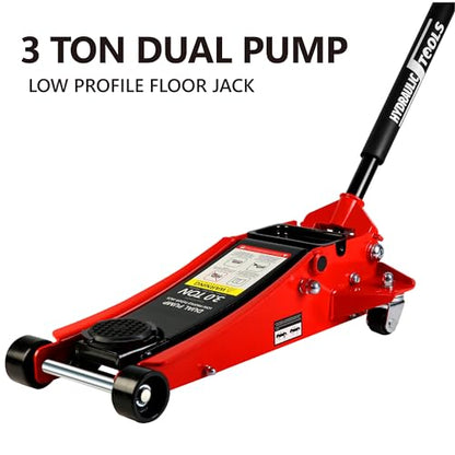 3 Ton Red Low Profile Trolley Floor Jack,Professional Steel Racing Jack with Dual Pistons Quick Lift Pump,Heavy Duty Hydraulic Lifting Range 3.3''-19.7'',3 Ton(6,600 lb) Capacity - color: Dual Pump 3 Ton-Lift Range 3.3"-19.7"(RED), size: 3 Ton