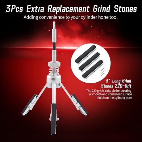 Cylinder Hone Tool, Adjustable Engine Cylinder Honing Tool for Grinding Holes from 2" to 7" in Diameter, Brake Piston Servicing Tools with Extra 3PC 3" Long Stones 220 Grit - size: 3pc 3"
