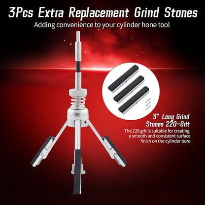 Cylinder Hone Tool, Adjustable Engine Cylinder Honing Tool for Grinding Holes from 2" to 7" in Diameter, Brake Piston Servicing Tools with Extra 3PC 3" Long Stones 220 Grit - size: 3pc 3"