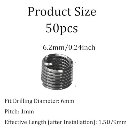 50PCS M6 x 1mm x 1.5D Wire Thread Inserts, 304 Stainless Steel Helical Coil Repair Kit, Metric Wire Sleeve for Stripped Threads in Metal Components - size: M6 x 1mm x 1.5D