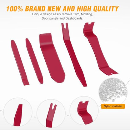 GOOACC 6PCS Auto Trim Removal Tool Kit No-Scratch Tool Kit for Car Audio Dash Panel Window Molding Fastener Remover Tool Kit-Red - color: Red, size: 6PCS Trim Removal