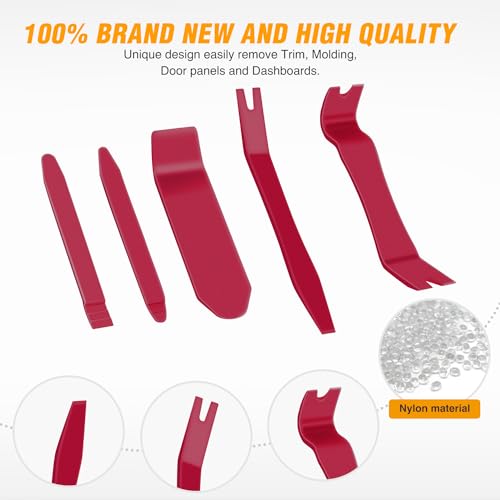 GOOACC 6PCS Auto Trim Removal Tool Kit No-Scratch | Removal Tool Kit for Car Audio Dash Panel Window Molding Fastener Remover Tool Kit-Red - color: Red, size: 6PCS Trim Removal