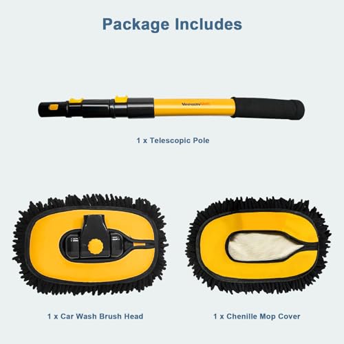 YeewayVeh Car Wash Brush with Long Handle, Microfiber Car Wash Mop with Replaceable Chenille Brush Head, Soft Cleaning Brush with 15° Curved Extension Pole Car Wash Kit for RV Truck Camper, Yellow - color: Yellow, size: 2 pieces