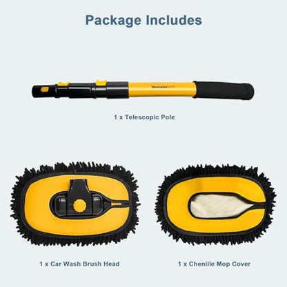 YeewayVeh Car Wash Brush with Long Handle, Microfiber Car Wash Mop with Replaceable Chenille Brush Head, Soft Cleaning Brush with 15° Curved Extension Pole Car Wash Kit for RV Truck Camper, Yellow - color: Yellow, size: 2 pieces