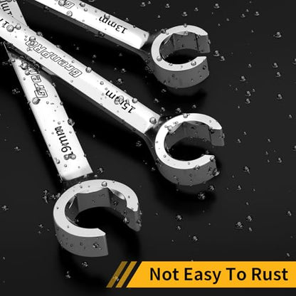 GRENPRO 6-Point Flare Nut Wrench Set – 10Pcs CR-V Steel Brake Line Wrench Kit for Cars & Trucks,Complete Standard (1/4"-7/8") and Metric (9-21mm) Sizes, Includes Storage Pouch & Identification Gauge - size: 10PCS Metric & SAE
