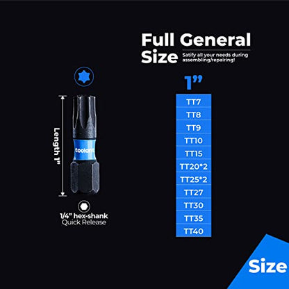 Toolant 1' Impact Torx Bits 50 Pack (T25), 1/4' Hex Shank S2 Steel Screwdriving Star Bits, CNC Machined Tips, with Storage Box - size: T25(1"*50pcs)