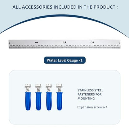 Depth Gauge, Water Level Gauge (Hundredths, Tenths, Teet), Heavy-Duty Ruler-Style Water Level Indicator, All-Weather Water Level Tool, Rust-Resistant, with Pre-Drilled Holes (0-4 Feet)
