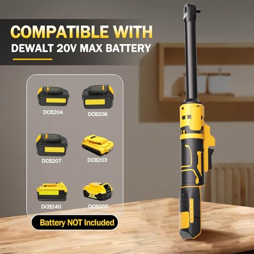 3/8" Cordless Ratchet Wrench Compatible with Dewalt 20V MAX Batteries(No Battery) 6.3-inch Extended Power Electric Ratchet Wrench With Led&Tool Bag,9 Sockets,Adapters & 3 Inch Extension Bar - color: Black