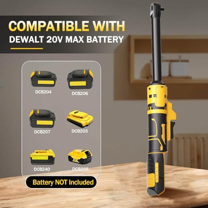 3/8" Cordless Ratchet Wrench Compatible with Dewalt 20V MAX Batteries(No Battery) 6.3-inch Extended Power Electric Ratchet Wrench With Led&Tool Bag,9 Sockets,Adapters & 3 Inch Extension Bar