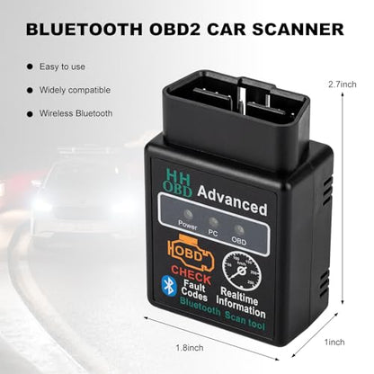 Bluetooth OBD2 Scanner for Car, Wireless Auto Engine Fault Code Reader Diagnostic Scan Tool, OBDII Interface Adapter Professional Diagnostic Tester for Cars Trucks SUVs