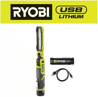RYOBI USB Lithium Cordless 550 Lumens Rechargeable Inspection Flashlight Kit with 2.0 Ah Battery and Charging Cable