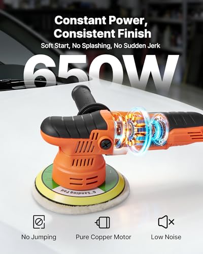 VEVOR Car Buffer Polisher, 6-Inch Dual Action Polisher Buffer Waxer, 650W 6 Variable Speeds 2000-6800RPM Random Orbital Polisher Kit for Cars Detailing, Waxing, Polishing - size: 6"
