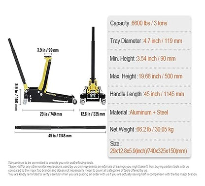 Hydraulic Jack Car Jack 1.5-3 Ton Floor Jack Aluminum&Steel Racing Jack W/Single Pistons Quick Lift Pump Tire Chan Lifting Repair Tool(Size:3 Ton) - size: 3 Ton