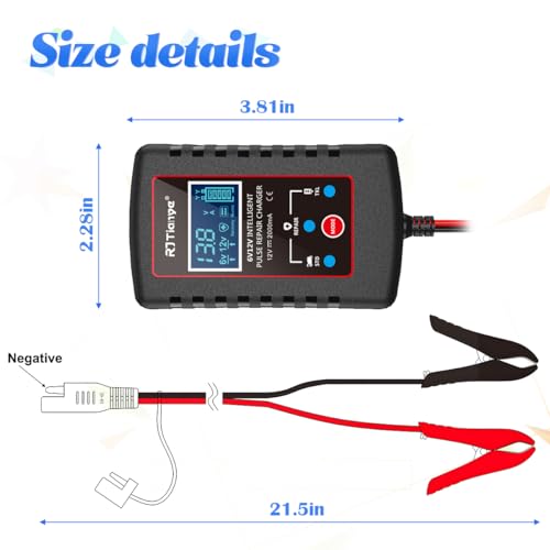 zipelo Car Battery Charger, 6V 12V Automatic Smart Trickle Battery Charger, Intelligent Pulse Repair Charger with ASE Adapter Cable, Battery Desulfator for Motorcycle Lawn Mower Marine