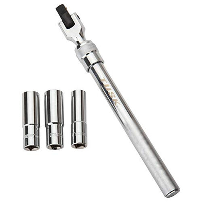 TUSK Extendable UTV Lug Wrench Kit – 11–17″ Telescoping ½″ Drive Swivel Head + Deep 14/17/19 mm Sockets, Knurled Grip, Chrome Steel Construction