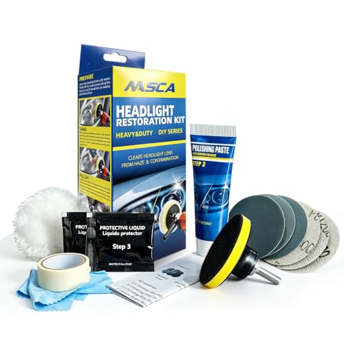NASCA Headlight Restoration Kit, Car Headlight Cleaner and Restorer Kit | Removes Heavy-Duty Yellowing, Clouding & Scratches, Complete DIY Polishing Kit with Sanding Discs & Coating